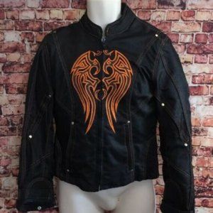 Vance Textiles Black Orange Biker Jacket Size S